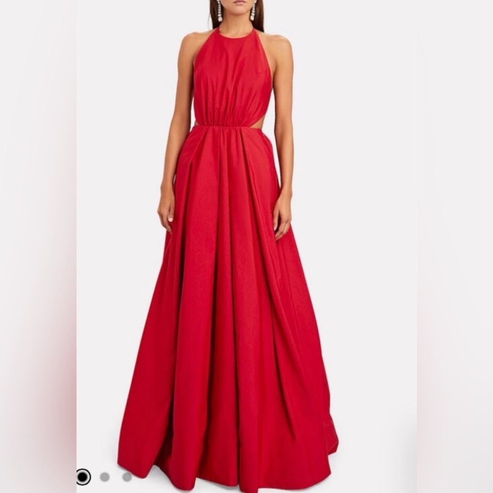 STAUD Georgia Halter Maxi Gown Dress in Red Poinsettia color size small $495